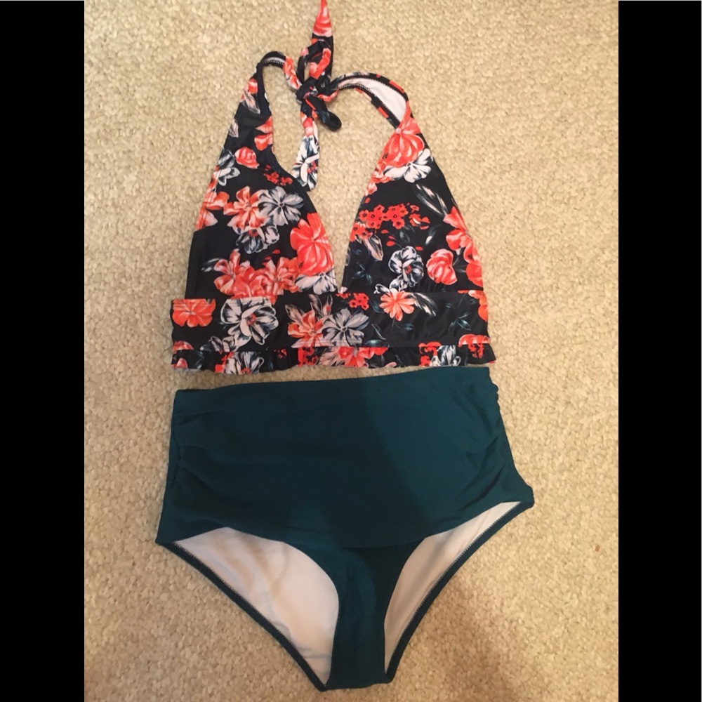 New floral print high waist ruched bikini medium